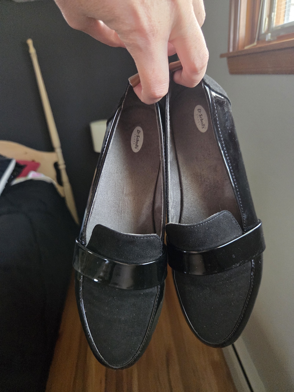 Dr. Scholl's Black Patent & Suede Penny Loafers